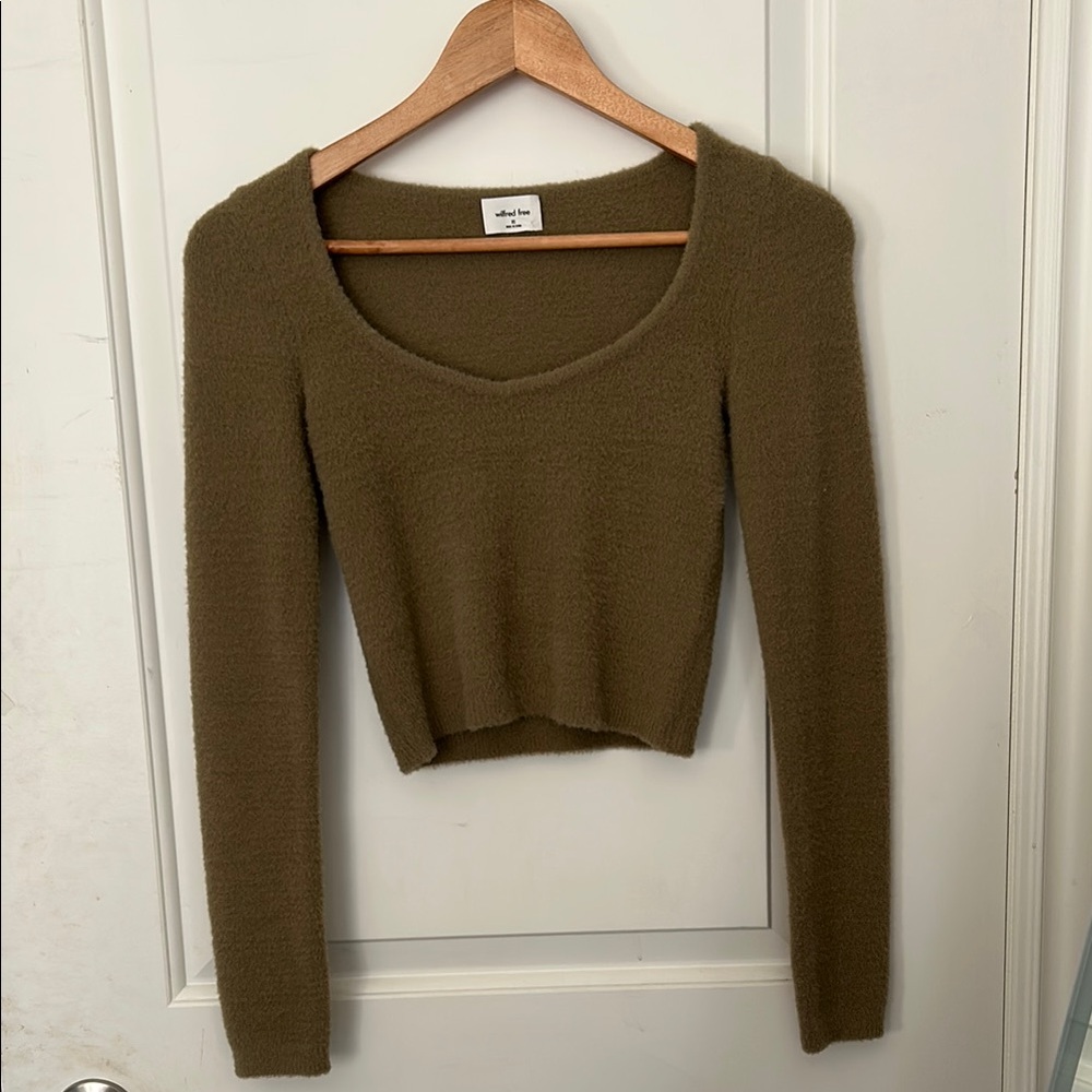 Aritzia Olive Brown Fuzzy Knit Top